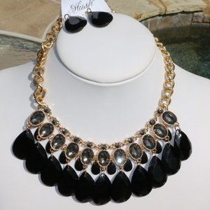 Boho Necklace Black Teardrop Bead Jewel Dressy Set